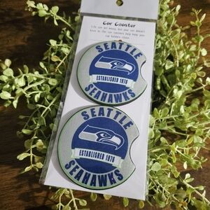 Seattle Seahawks Car Coaster Set - Blue and White